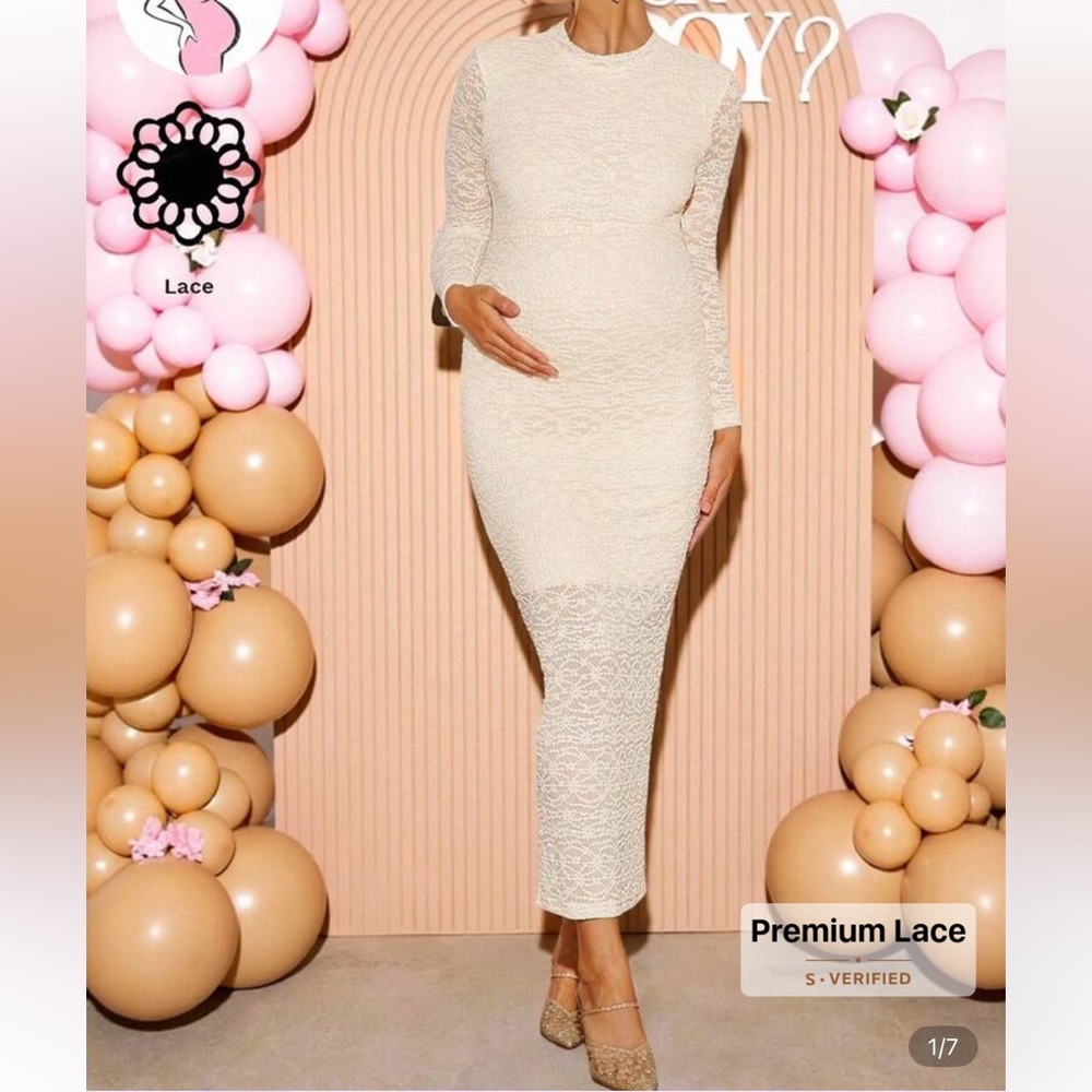 Elegant Cream Lace Maternity Dress